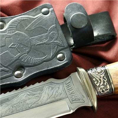Нож кавказский, туристический "Викинг" с ножнами, гардой, сталь - 40х13, 14.5 см
